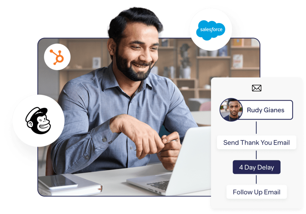 Man with laptop integrations crm email