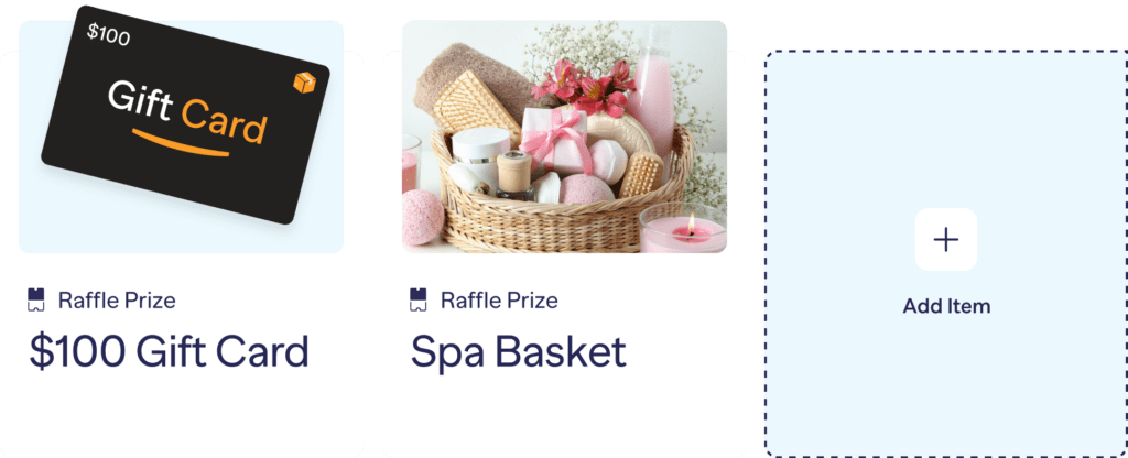 Raffle Prizes example gift card Spa Basket